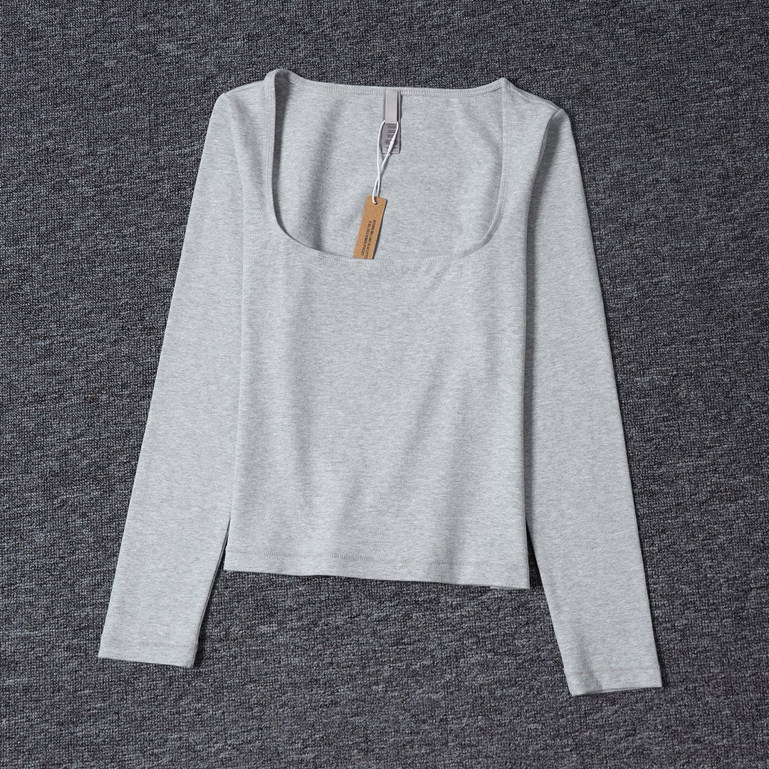 Long Sleeve Square Neck Cotton Top – Ballet-Core Style Ultra-Soft "Baby-Skin" Brushed Cotton Square Neck Tee