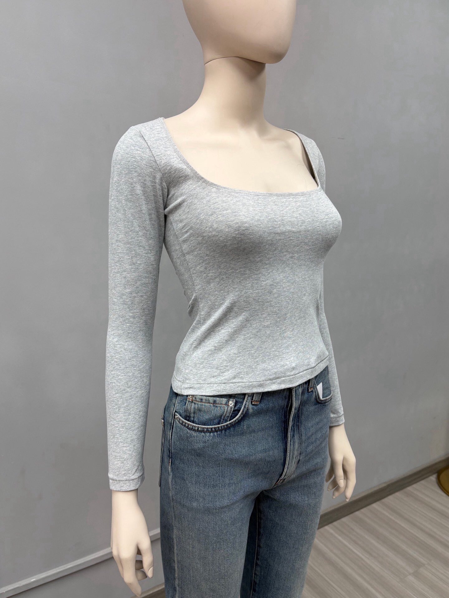 Long Sleeve Square Neck Cotton Top – Ballet-Core Style Ultra-Soft "Baby-Skin" Brushed Cotton Square Neck Tee