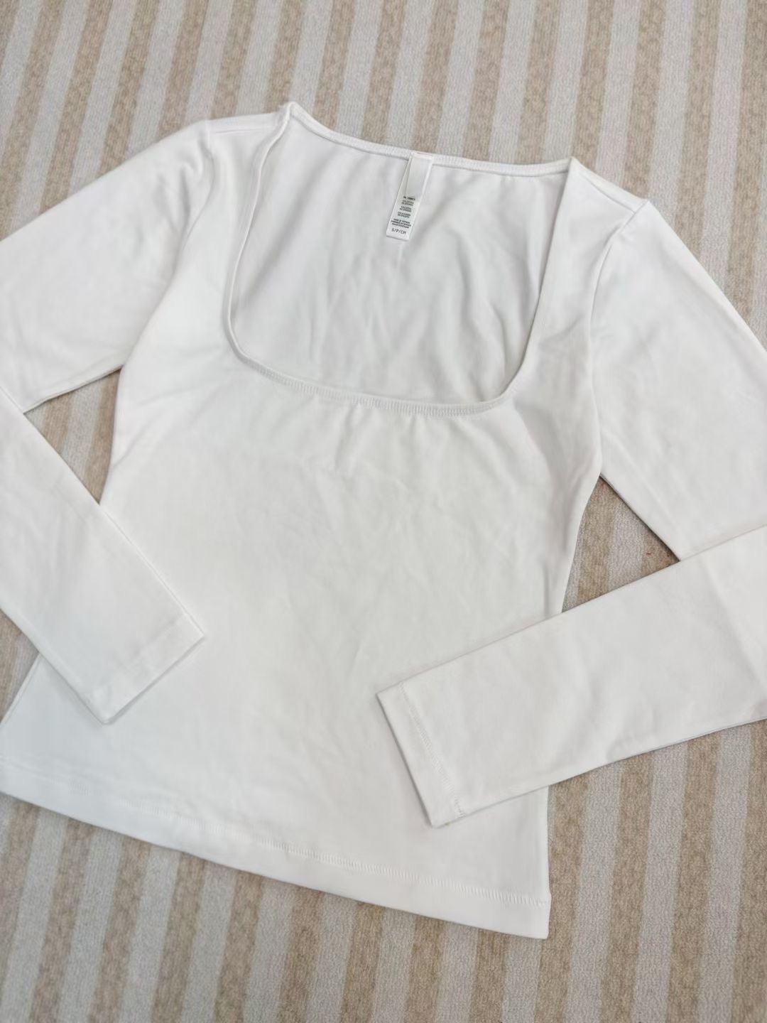 Long Sleeve Square Neck Cotton Top – Ballet-Core Style Ultra-Soft "Baby-Skin" Brushed Cotton Square Neck Tee