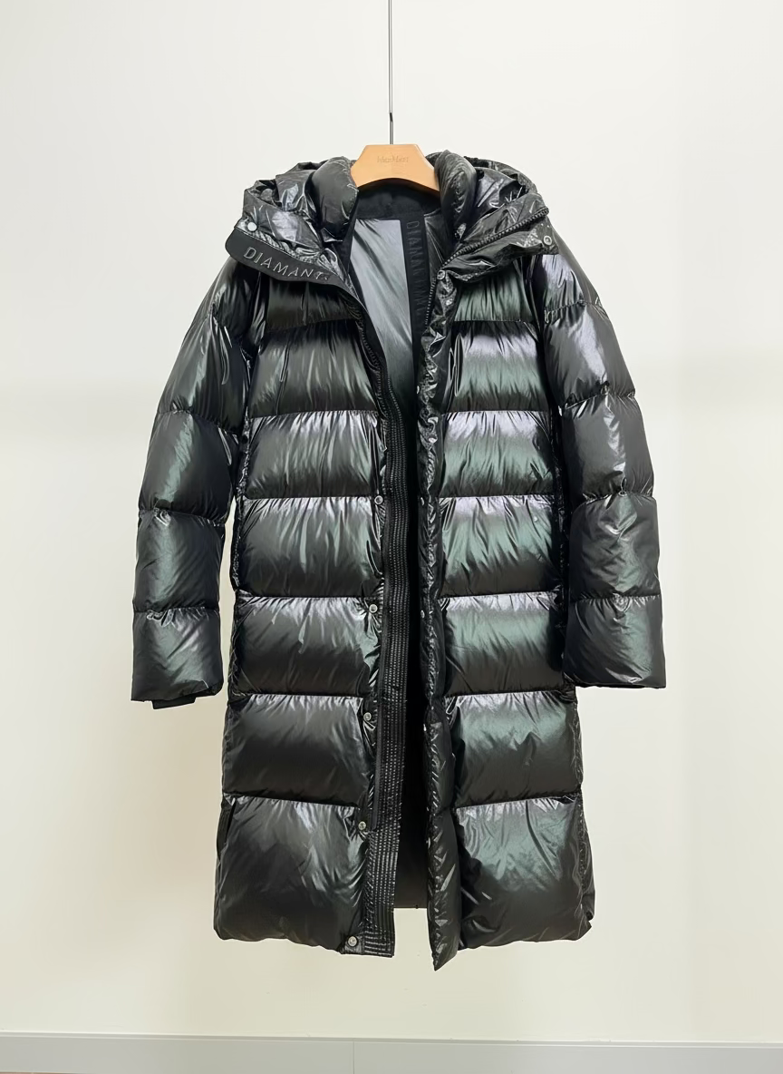 Winter Long Duck Down Jacket With 7 horizontal baffles Hooded Warm Puffy Unisex Black White Grey Easy Clean 850FP model 2360