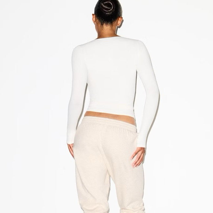 Long Sleeve Square Neck Cotton Top – Ballet-Core Style Ultra-Soft "Baby-Skin" Brushed Cotton Square Neck Tee