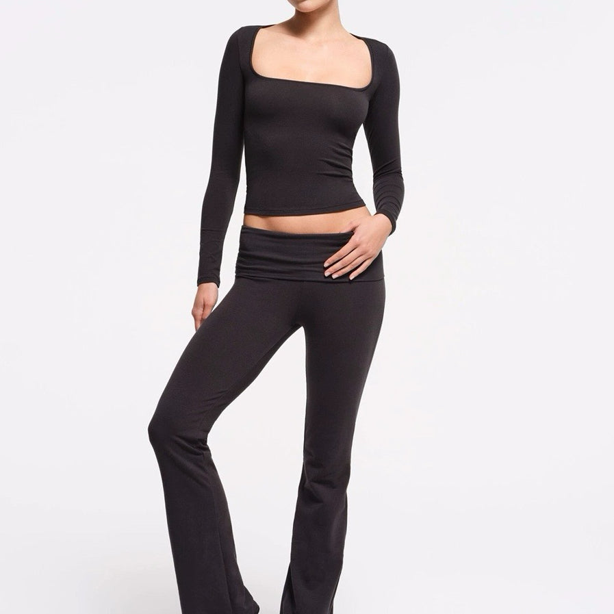 Long Sleeve Square Neck Cotton Top – Ballet-Core Style Ultra-Soft "Baby-Skin" Brushed Cotton Square Neck Tee