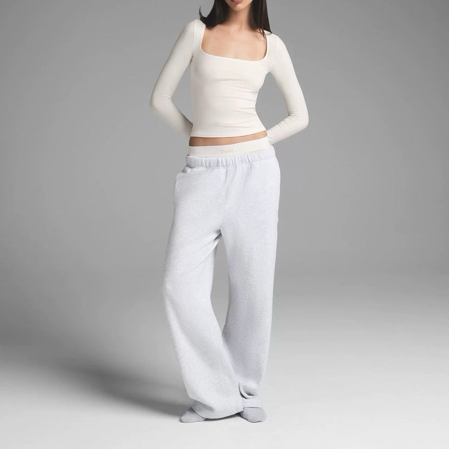Long Sleeve Square Neck Cotton Top – Ballet-Core Style Ultra-Soft "Baby-Skin" Brushed Cotton Square Neck Tee