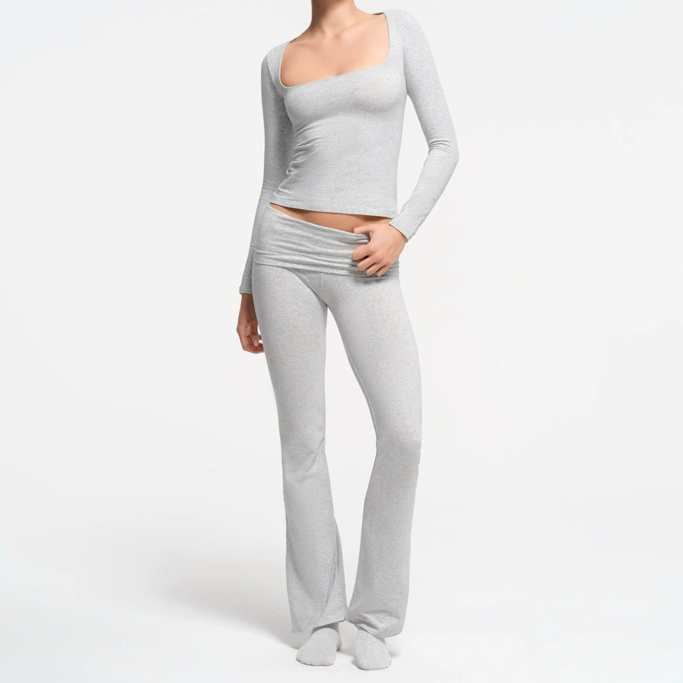 Long Sleeve Square Neck Cotton Top – Ballet-Core Style Ultra-Soft "Baby-Skin" Brushed Cotton Square Neck Tee