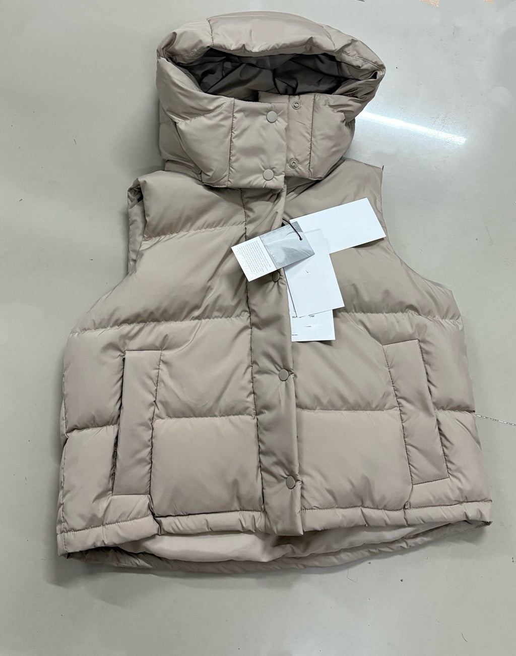 Winter Wund Puff Duck Down Four-Grid Vest Down Jacket Puff Hooded Short Coat for Women