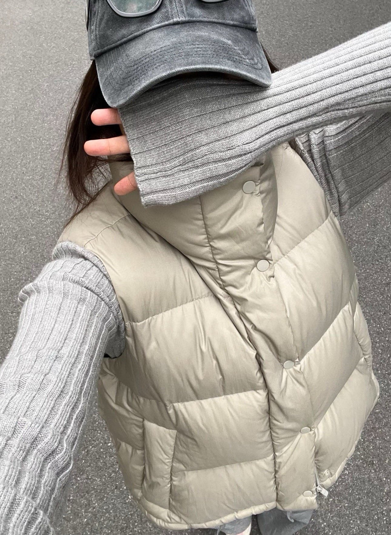 Winter Wund Puff Duck Down Four-Grid Vest Down Jacket Puff Hooded Short Coat for Women