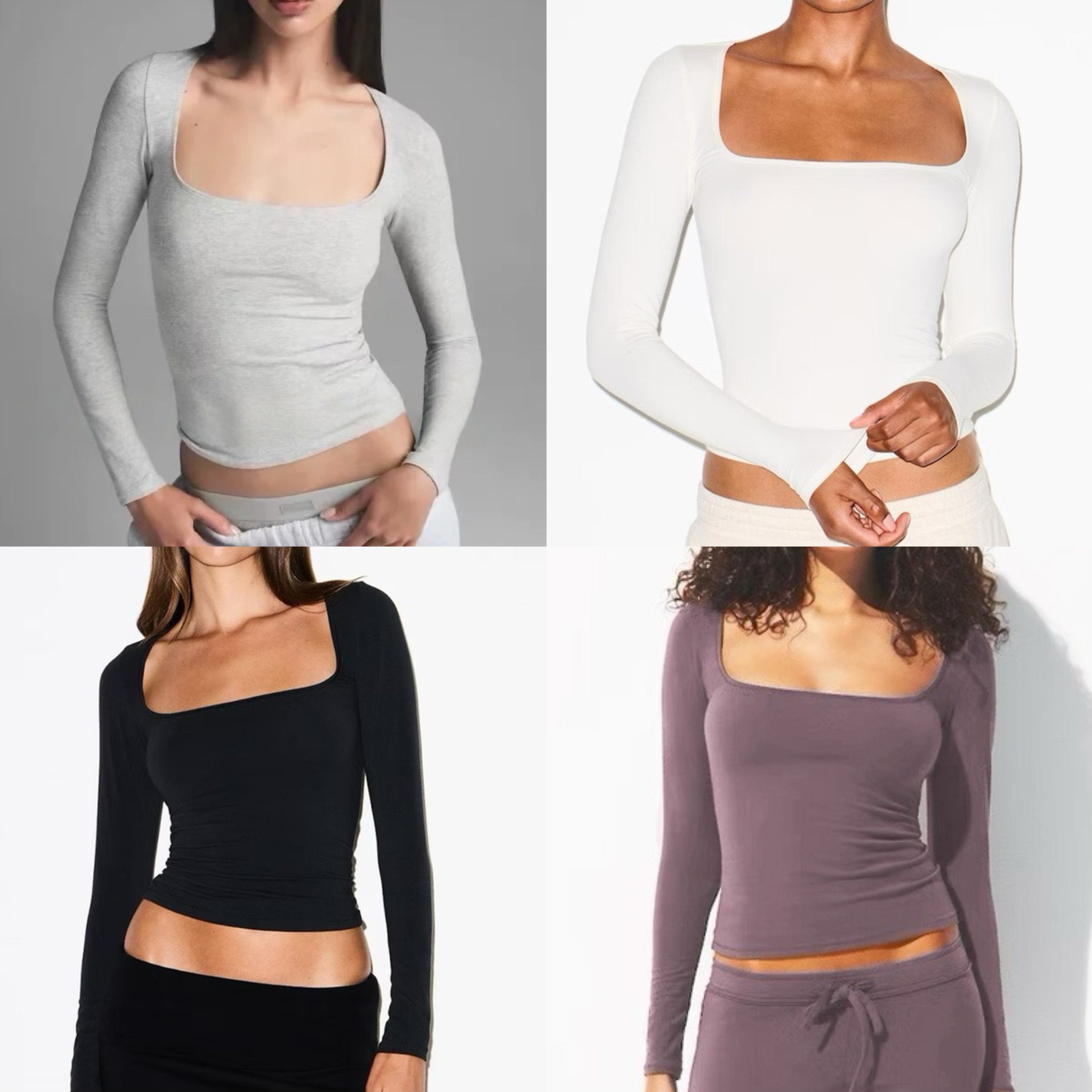 Long Sleeve Square Neck Cotton Top – Ballet-Core Style Ultra-Soft "Baby-Skin" Brushed Cotton Square Neck Tee