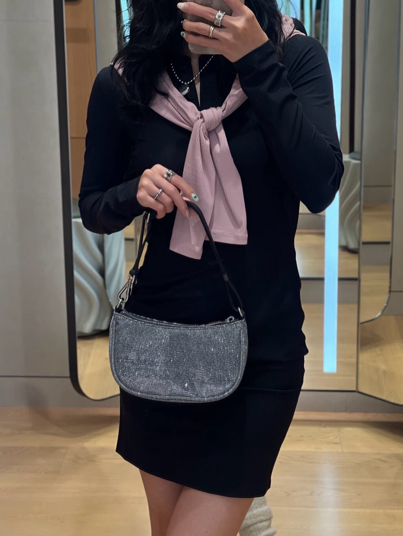 Essential Women's Glitter Silver Mini Shoulder Crossbody Bag With Adjustable Strap