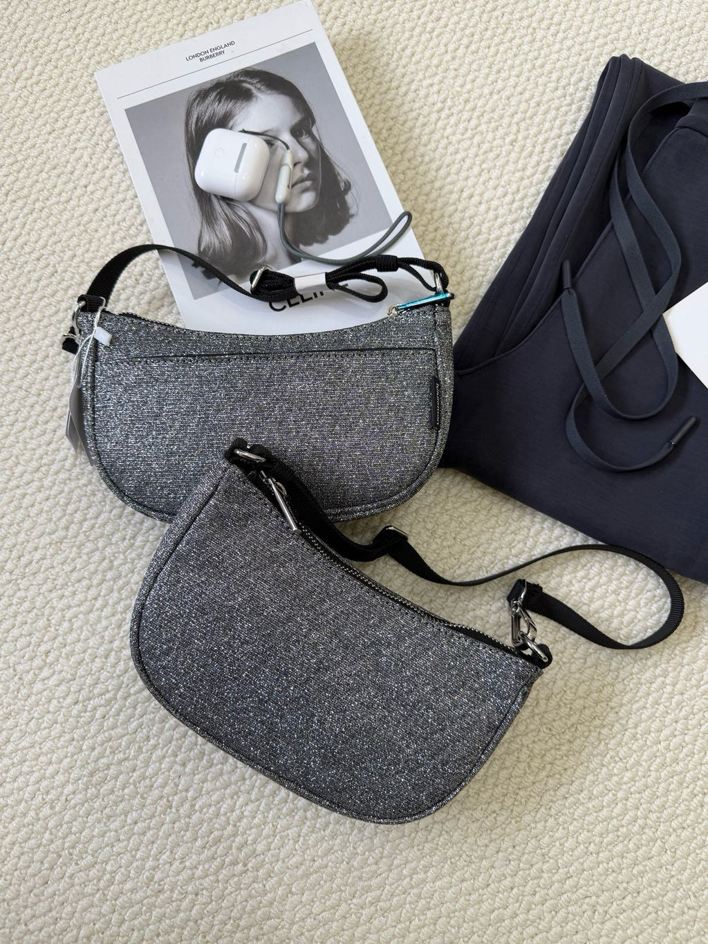 Essential Women's Glitter Silver Mini Shoulder Crossbody Bag With Adjustable Strap