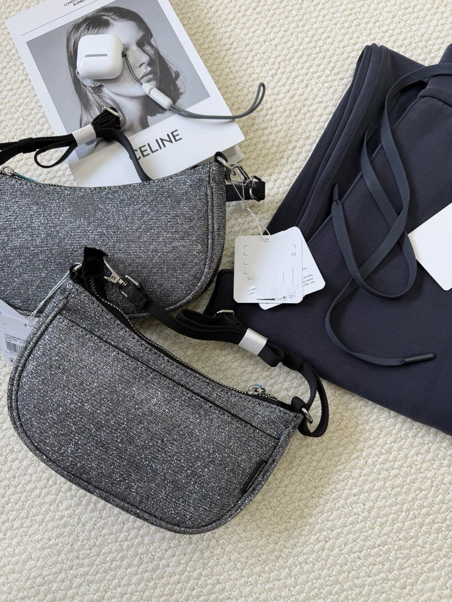 Essential Women's Glitter Silver Mini Shoulder Crossbody Bag With Adjustable Strap