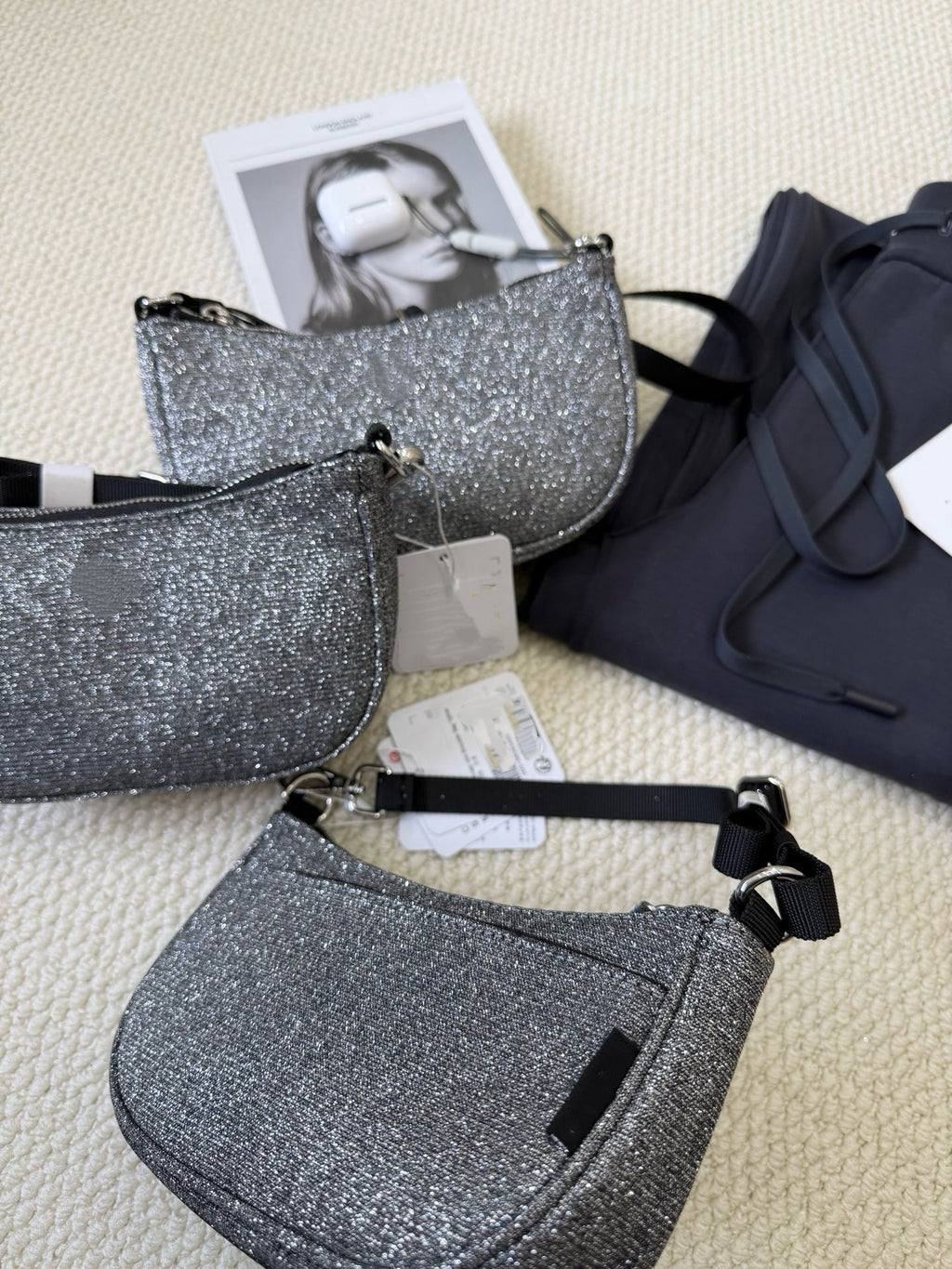 Essential Women's Glitter Silver Mini Shoulder Crossbody Bag With Adjustable Strap