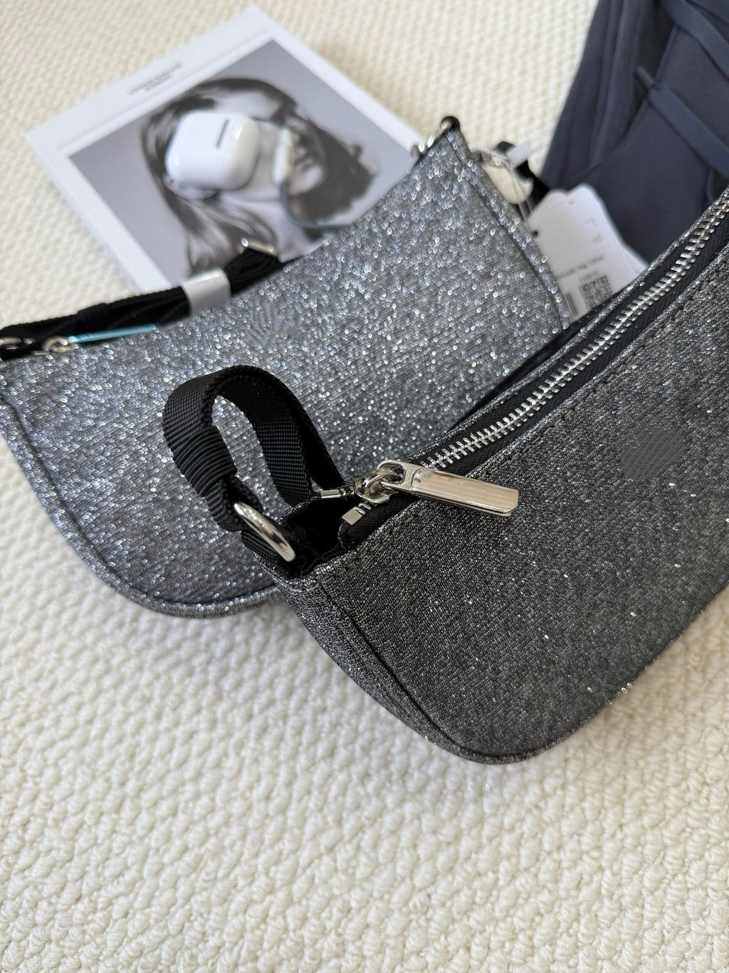 Essential Women's Glitter Silver Mini Shoulder Crossbody Bag With Adjustable Strap