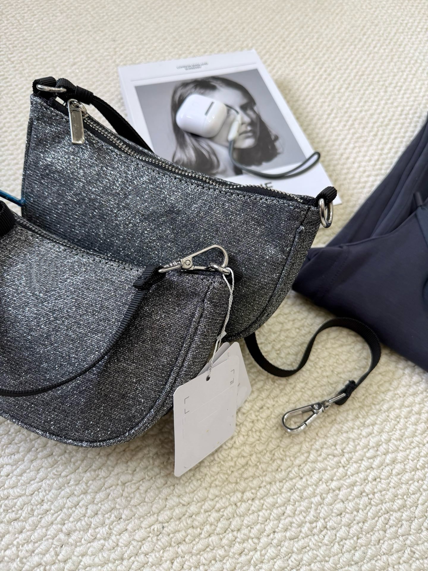 Essential Women's Glitter Silver Mini Shoulder Crossbody Bag With Adjustable Strap