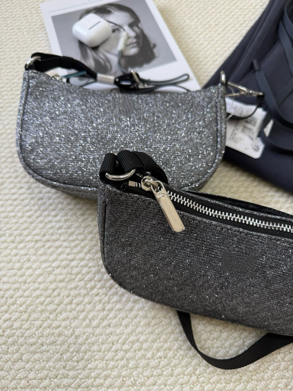 Essential Women's Glitter Silver Mini Shoulder Crossbody Bag With Adjustable Strap