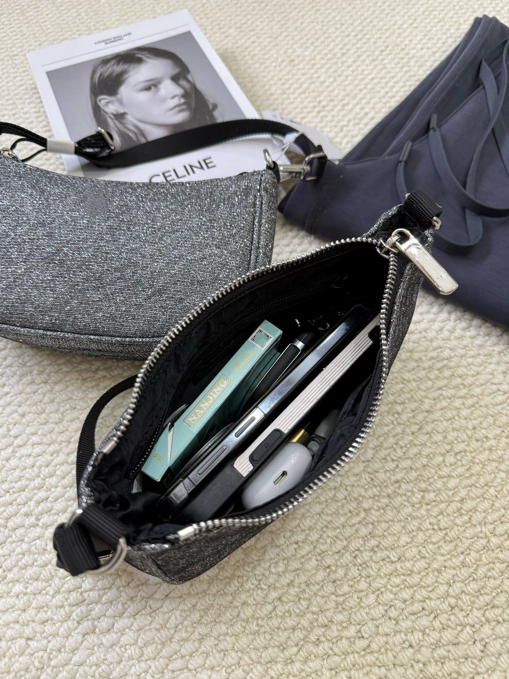 Essential Women's Glitter Silver Mini Shoulder Crossbody Bag With Adjustable Strap