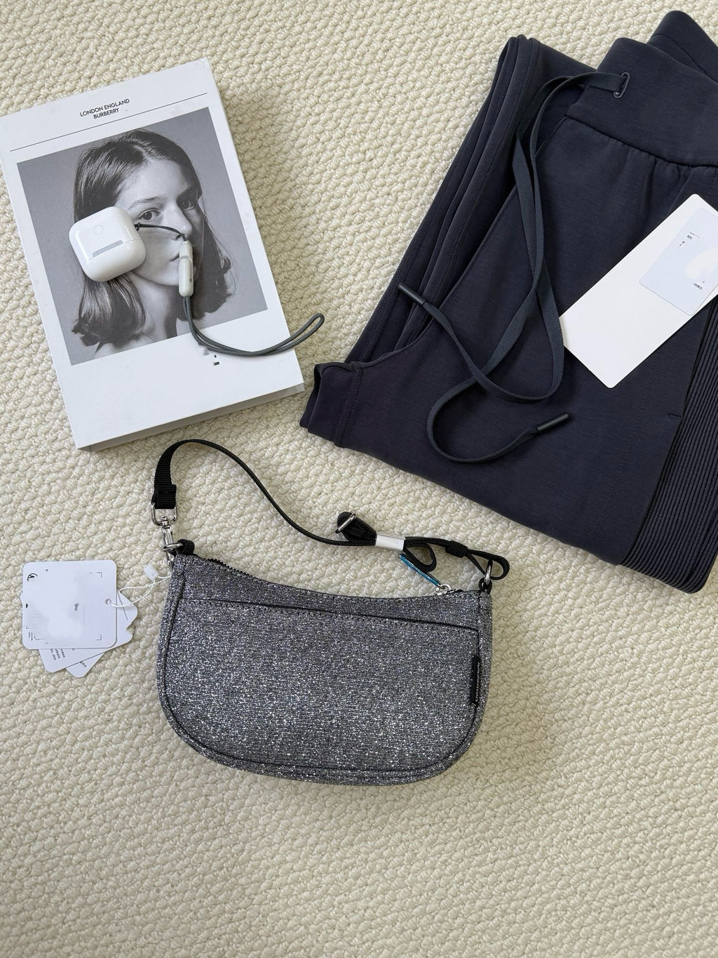 Essential Women's Glitter Silver Mini Shoulder Crossbody Bag With Adjustable Strap