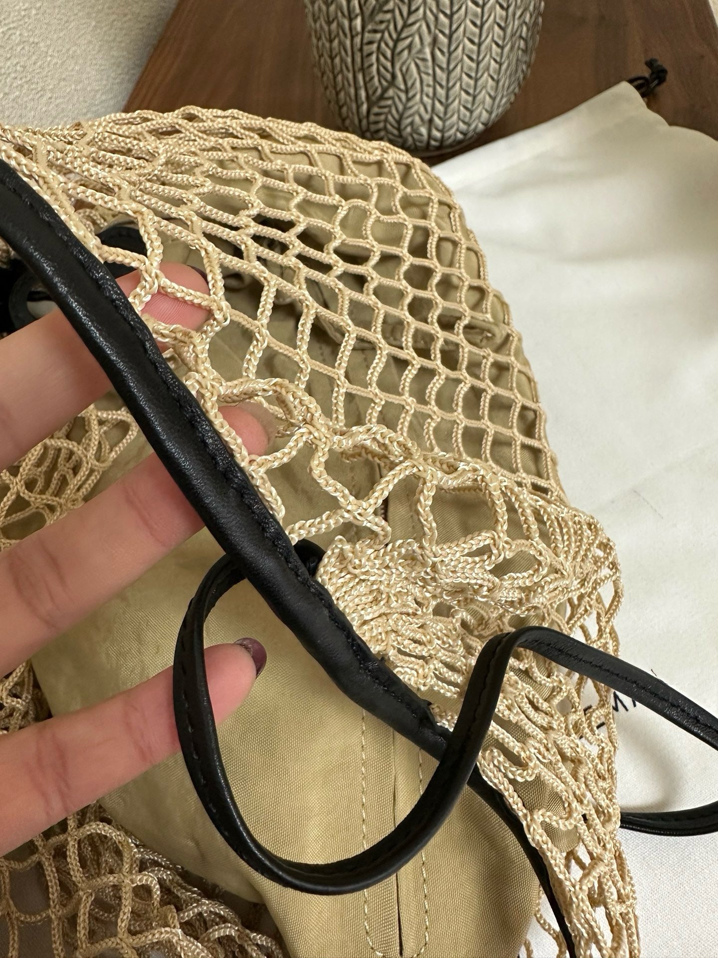 Elegant Beige Woven Mesh Tote Bag For Women Lightweight Shoulder Crossbody