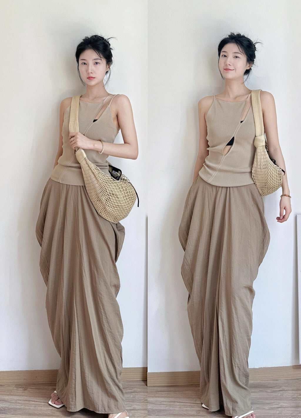 Elegant Beige Woven Mesh Tote Bag For Women Lightweight Shoulder Crossbody