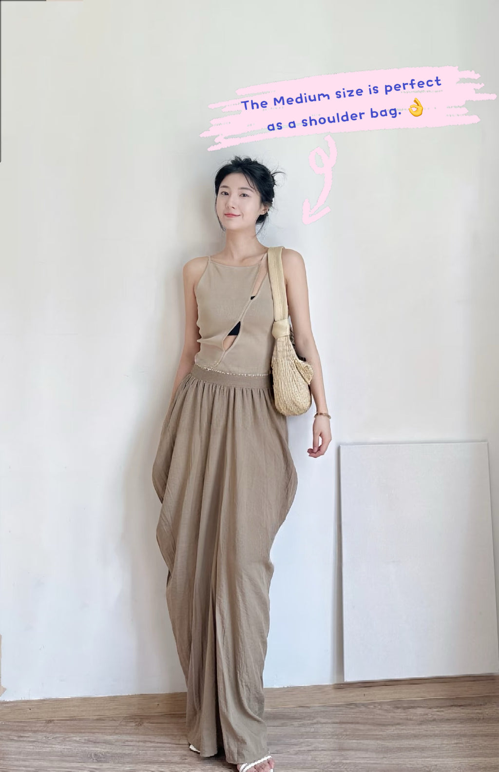 Elegant Beige Woven Mesh Tote Bag For Women Lightweight Shoulder Crossbody