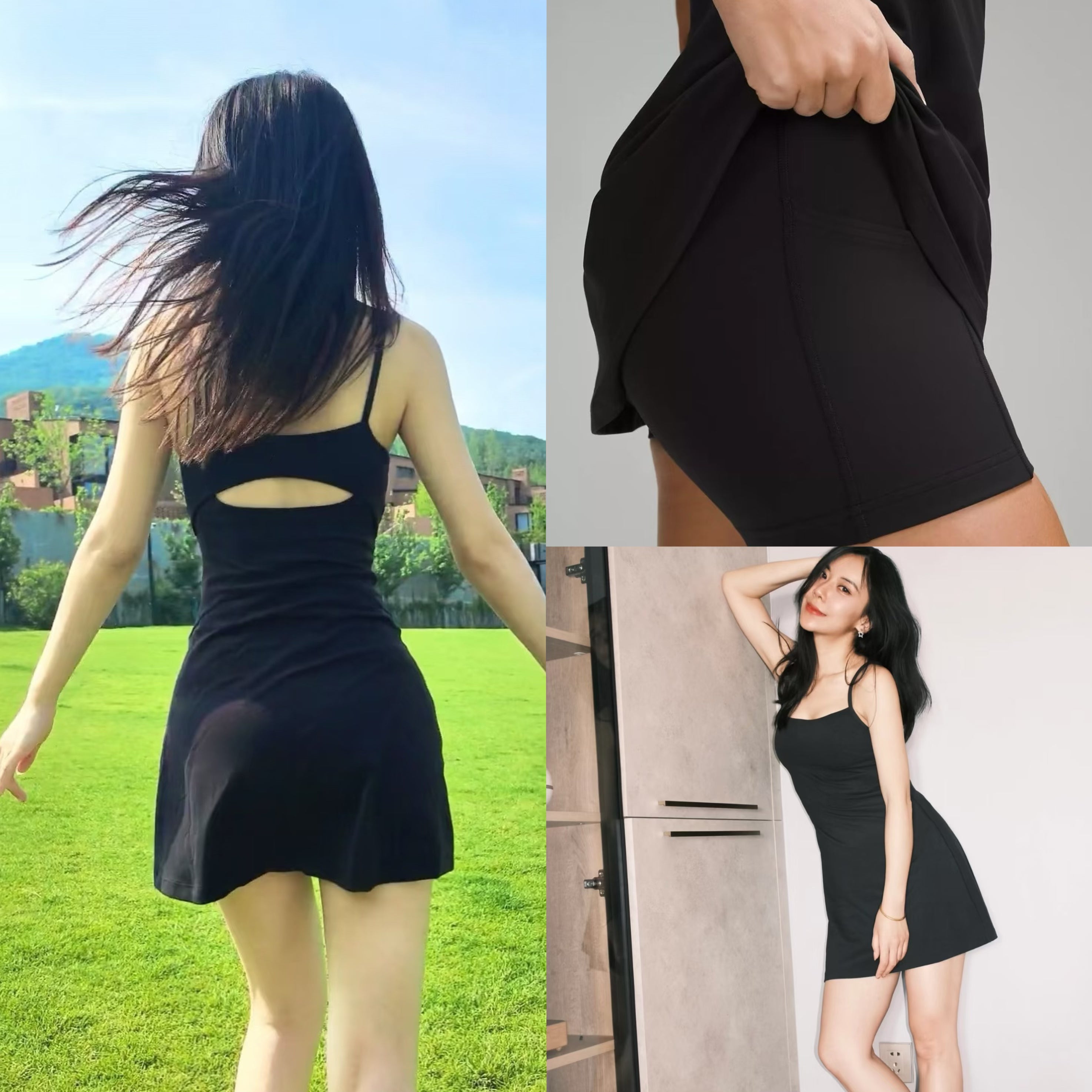 Aln Built-in Bra Active Mini Dress with Shorts & Pockets | Buttery Soft Nulu-Feel Tennis Dress Tummy Control Sculpting Athleisure Dress