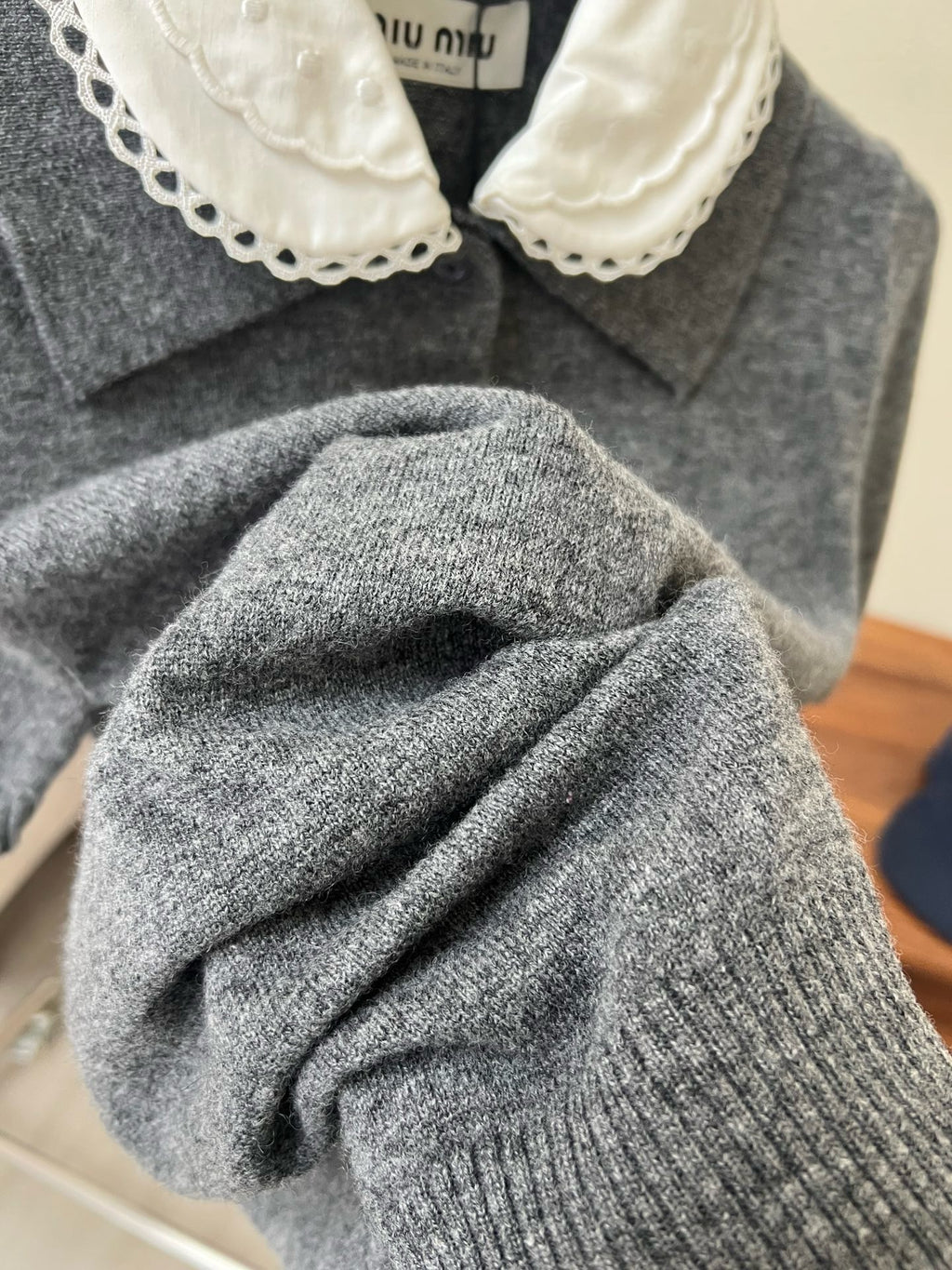 Lace Collar Cashmere Sweater & Cargo Utility Mini Skirt Set - Women's High-Waist A-Line Skirt with Safety Shorts & Slim Fit Knit Top