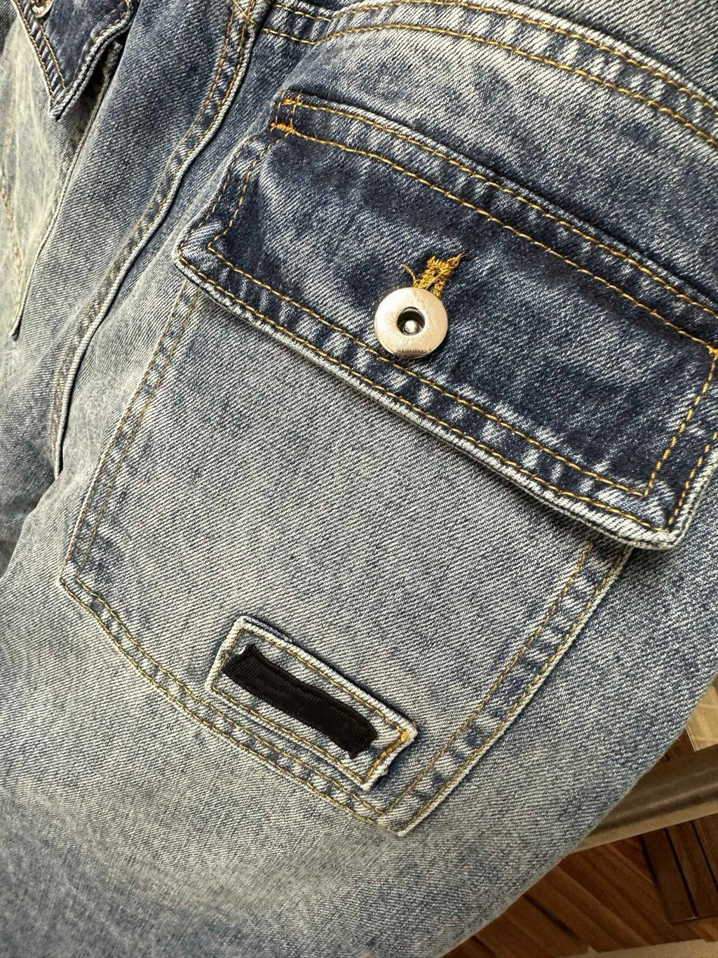 Women's High-Waist Multi-Pocket Vintage Blue Denim Shorts & Pants Cargo-Inspired Stretchy