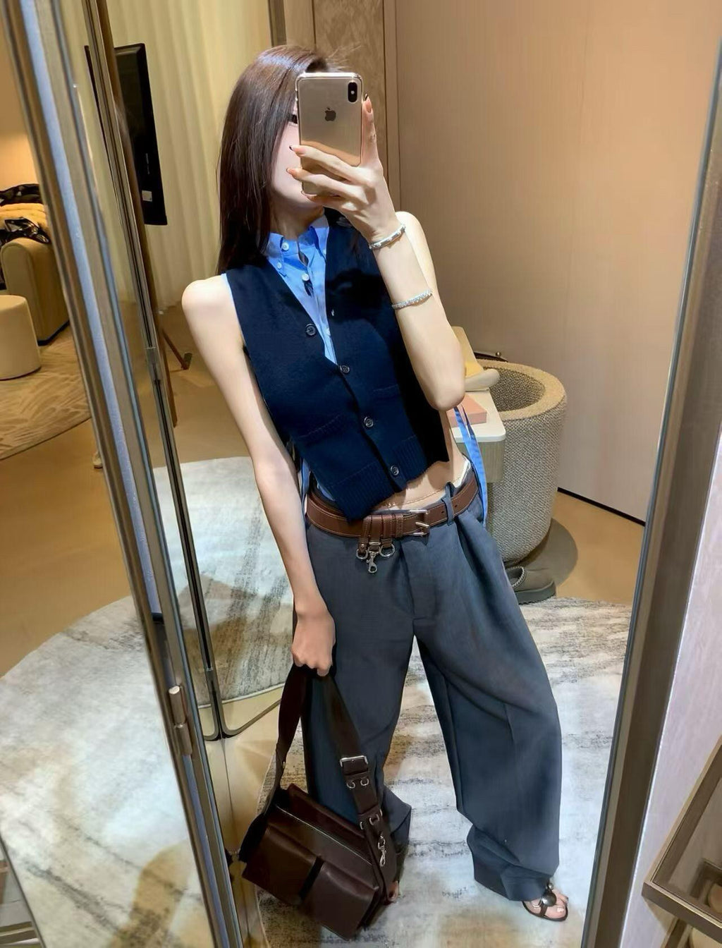Women's High-Waist Multi-Pocket Vintage Blue Denim Shorts & Pants Cargo-Inspired Stretchy