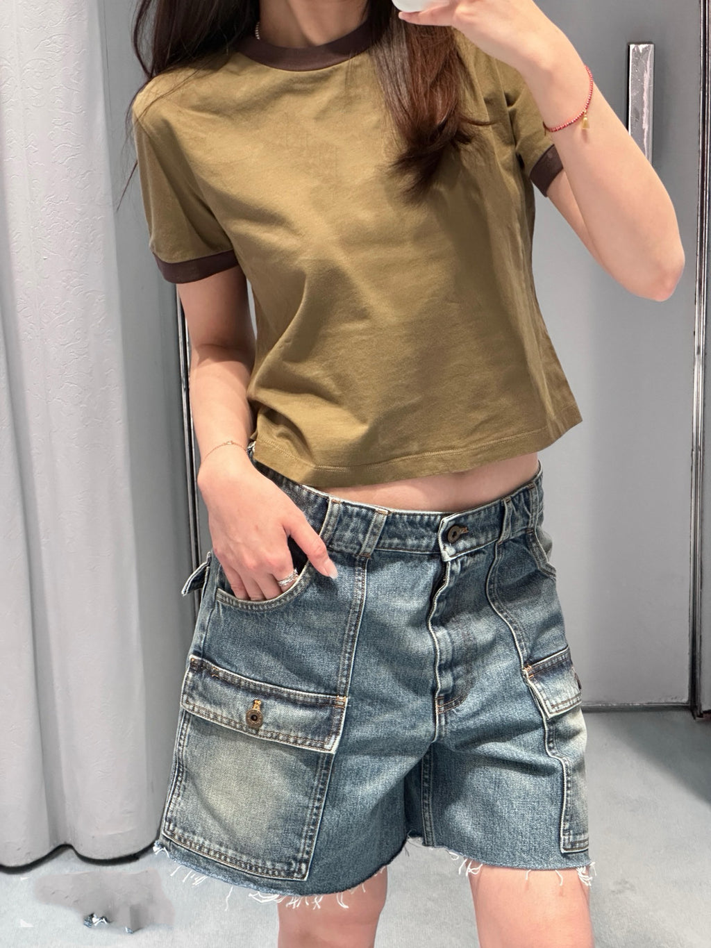 Women's High-Waist Multi-Pocket Vintage Blue Denim Shorts & Pants Cargo-Inspired Stretchy