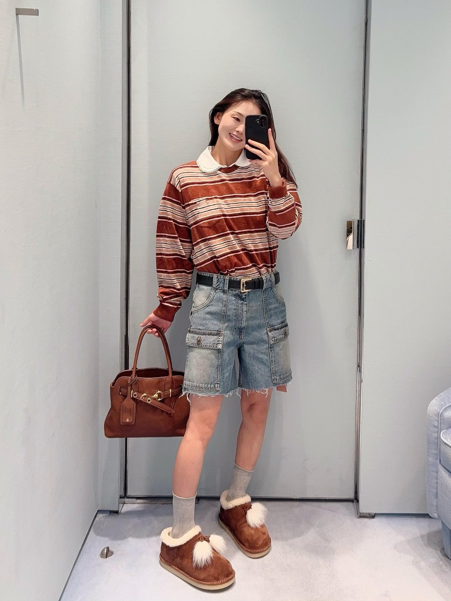Women's High-Waist Multi-Pocket Vintage Blue Denim Shorts & Pants Cargo-Inspired Stretchy