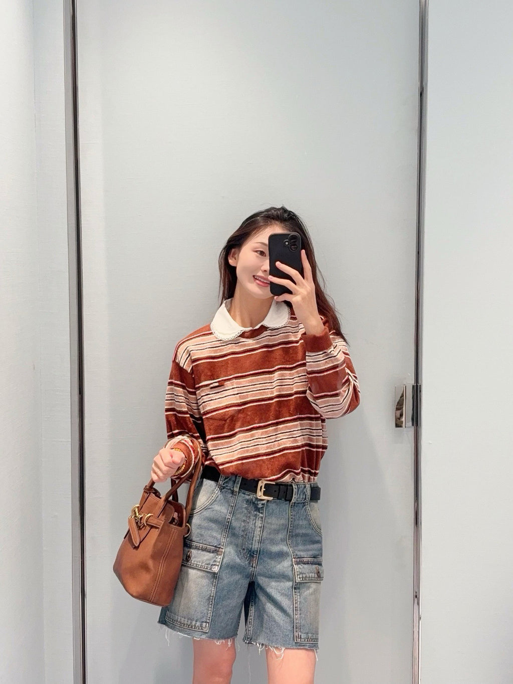 Women's High-Waist Multi-Pocket Vintage Blue Denim Shorts & Pants Cargo-Inspired Stretchy