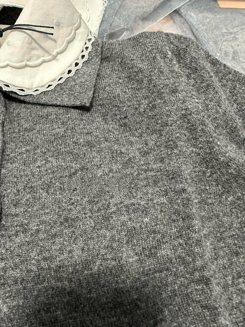 Lace Collar Cashmere Sweater & Cargo Utility Mini Skirt Set - Women's High-Waist A-Line Skirt with Safety Shorts & Slim Fit Knit Top