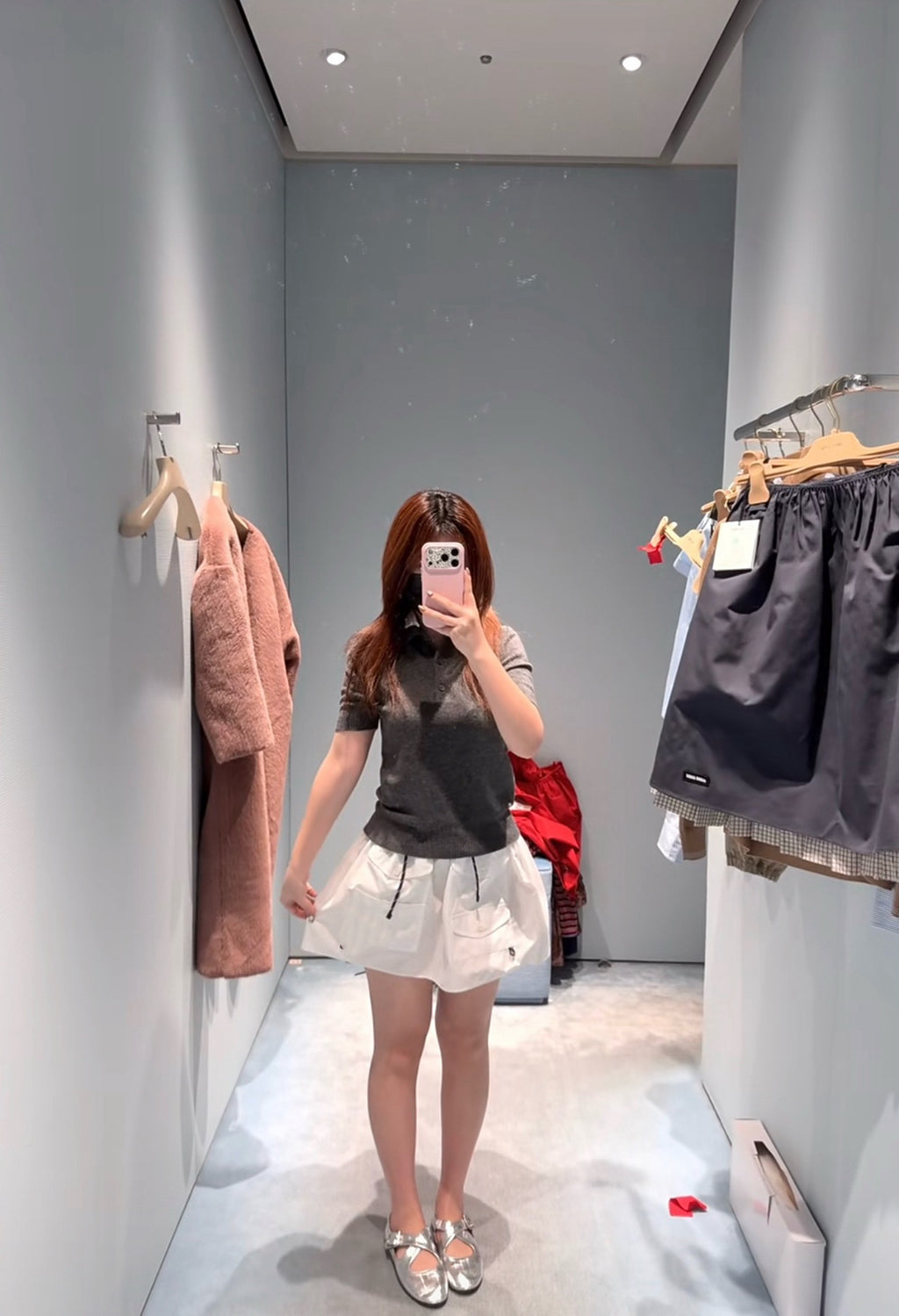 Lace Collar Cashmere Sweater & Cargo Utility Mini Skirt Set - Women's High-Waist A-Line Skirt with Safety Shorts & Slim Fit Knit Top