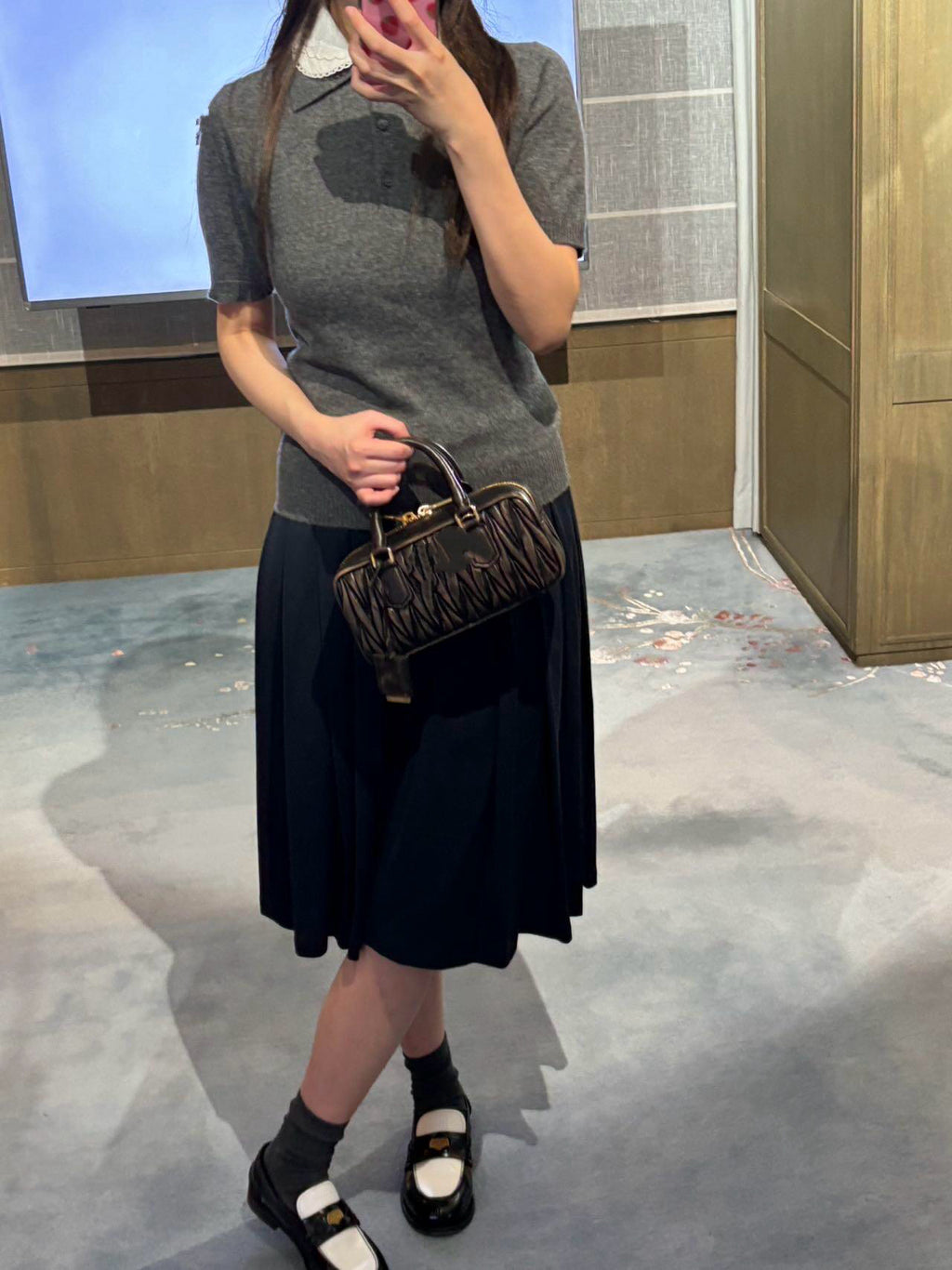 Lace Collar Cashmere Sweater & Cargo Utility Mini Skirt Set - Women's High-Waist A-Line Skirt with Safety Shorts & Slim Fit Knit Top