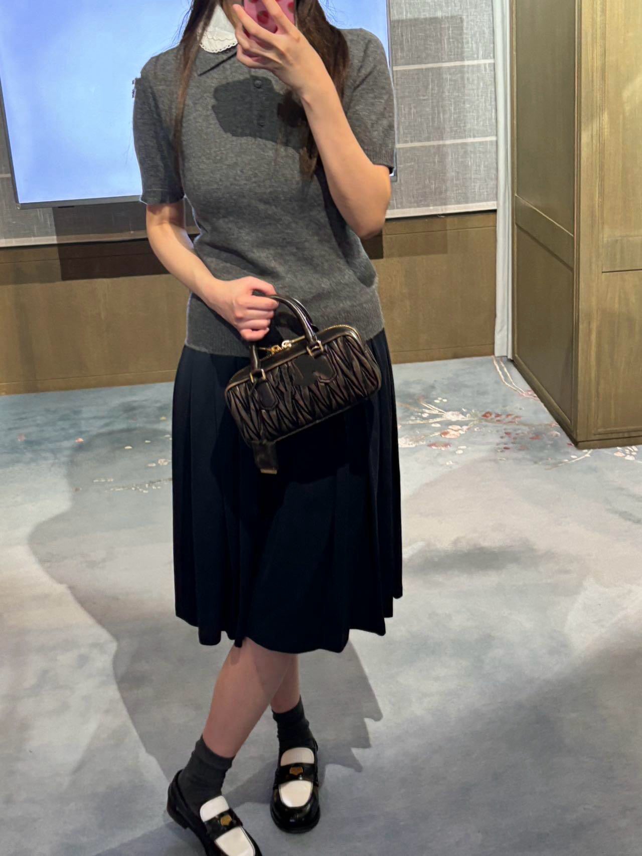 Lace Collar Cashmere Sweater & Cargo Utility Mini Skirt Set - Women's High-Waist A-Line Skirt with Safety Shorts & Slim Fit Knit Top