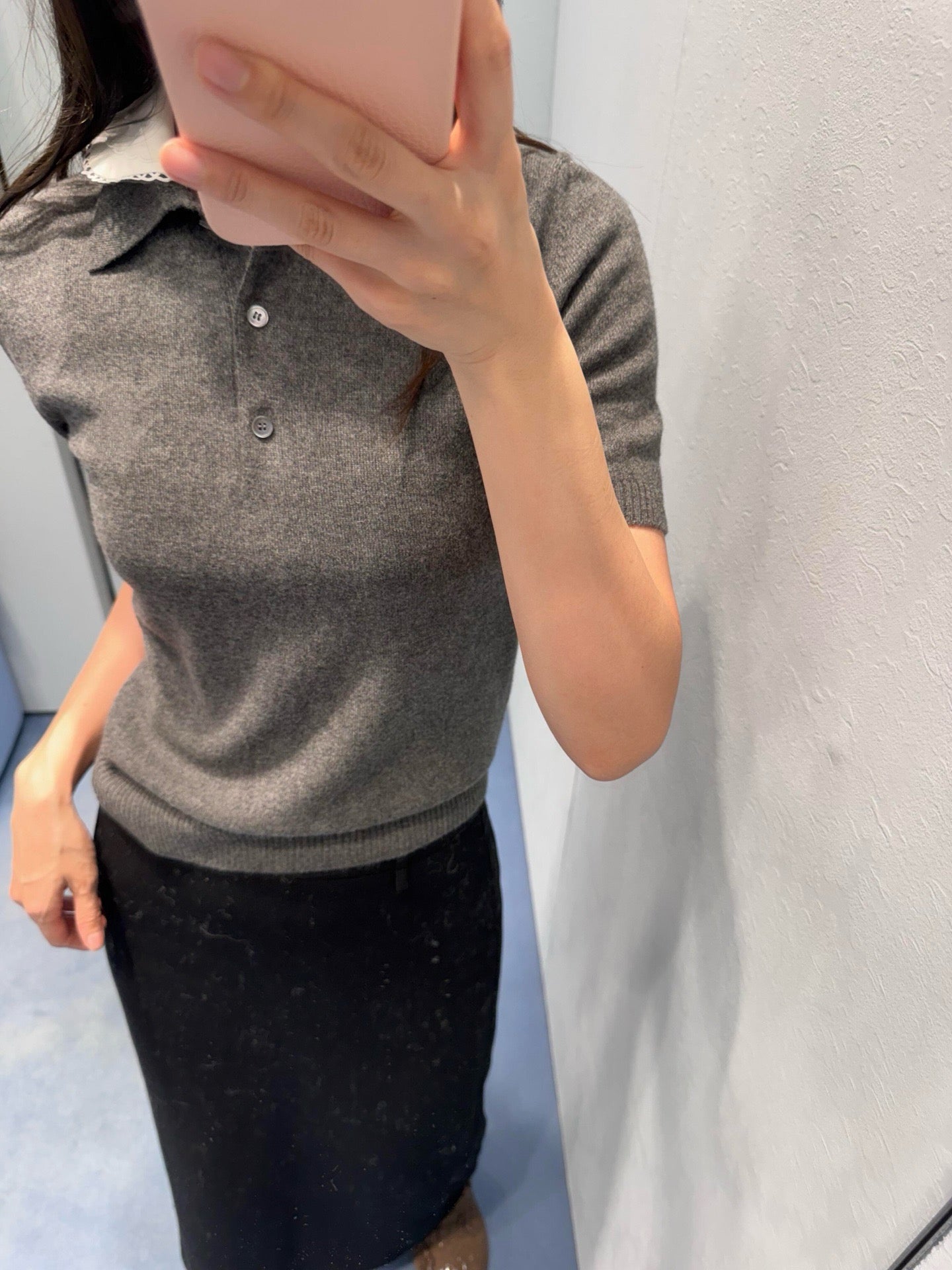 Lace Collar Cashmere Sweater & Cargo Utility Mini Skirt Set - Women's High-Waist A-Line Skirt with Safety Shorts & Slim Fit Knit Top