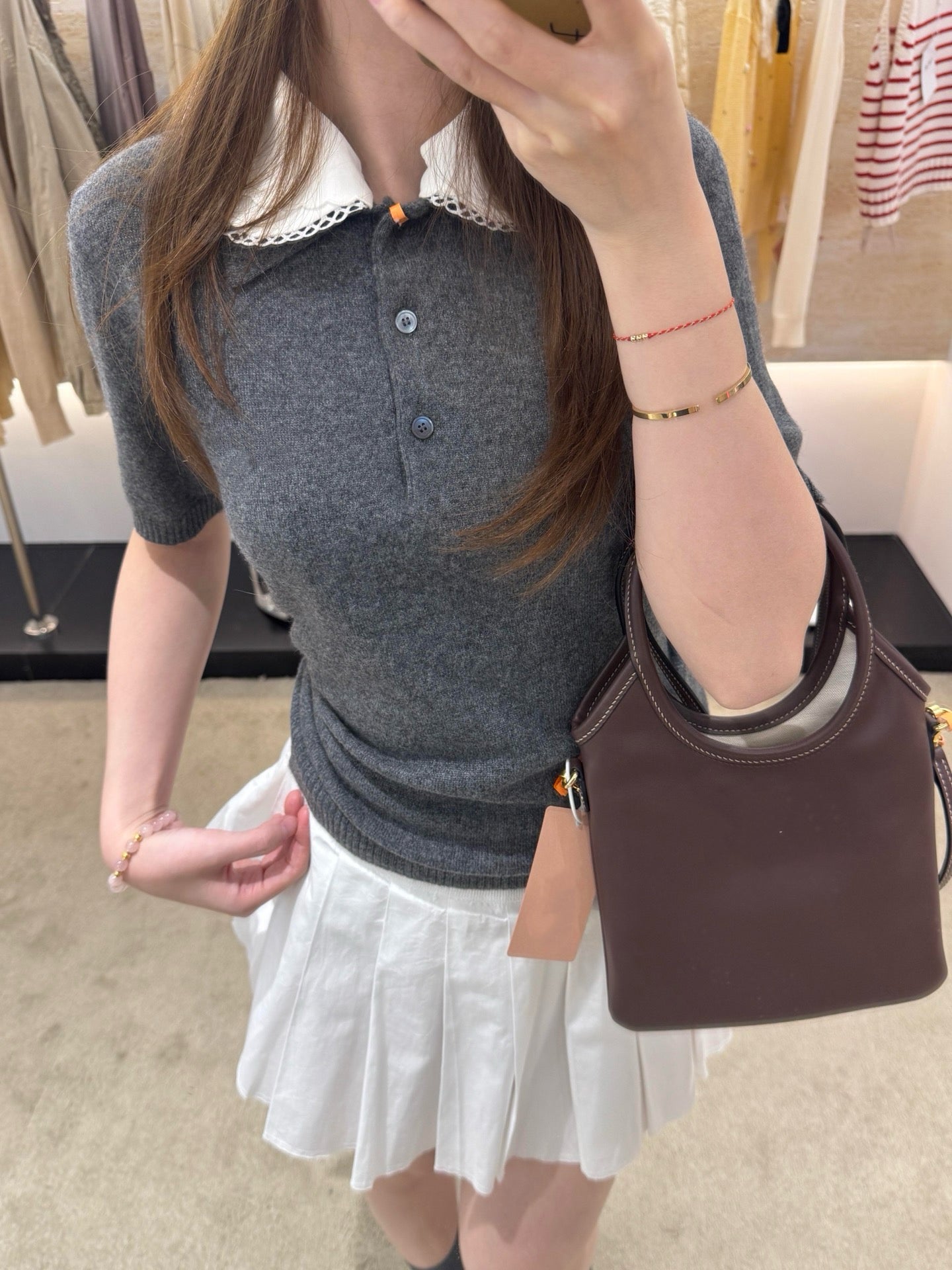 Lace Collar Cashmere Sweater & Cargo Utility Mini Skirt Set - Women's High-Waist A-Line Skirt with Safety Shorts & Slim Fit Knit Top