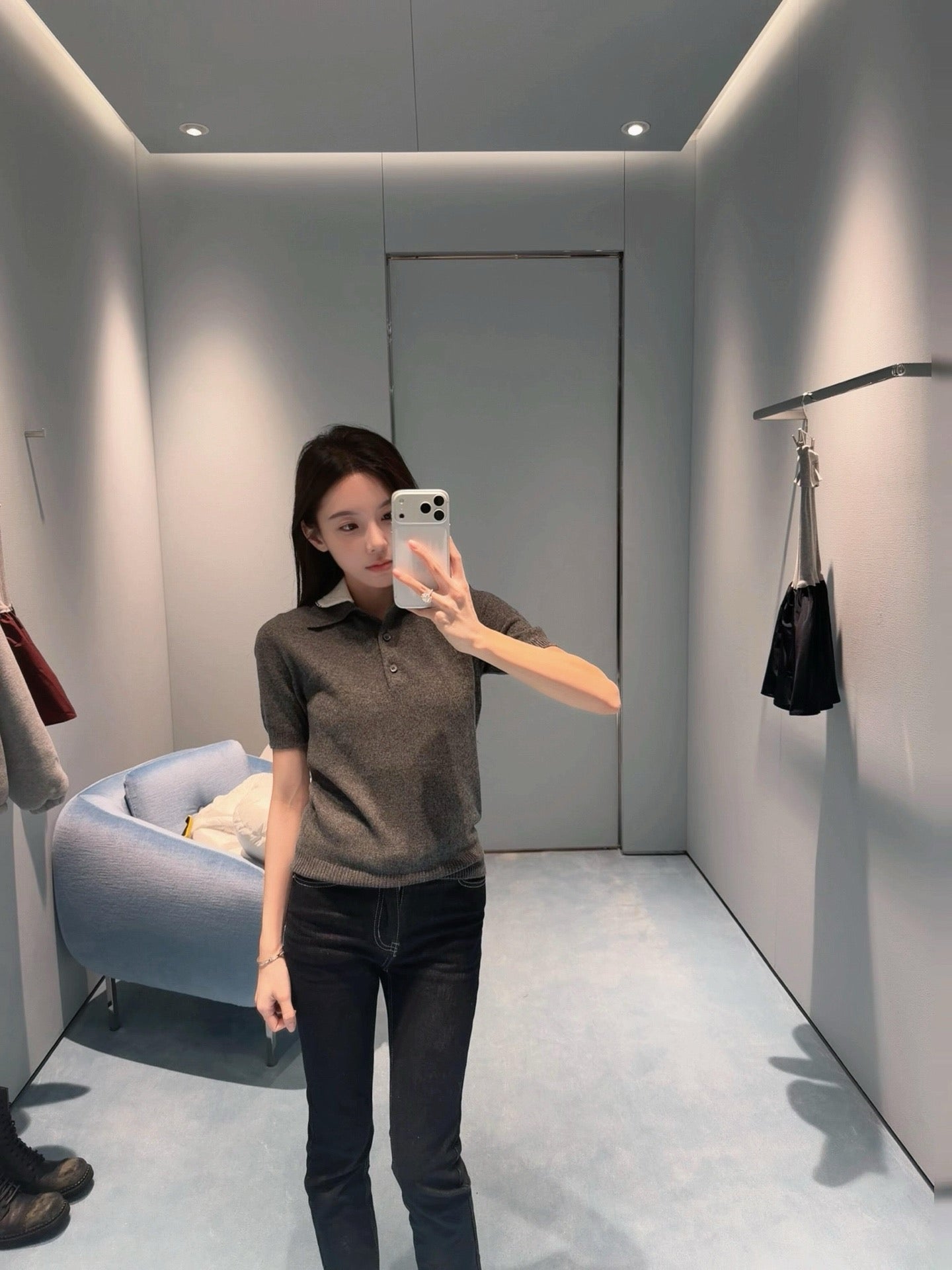 Lace Collar Cashmere Sweater & Cargo Utility Mini Skirt Set - Women's High-Waist A-Line Skirt with Safety Shorts & Slim Fit Knit Top