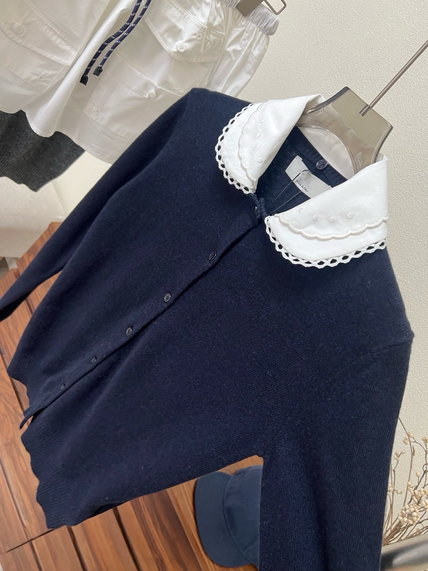 Lace Collar Cashmere Sweater & Cargo Utility Mini Skirt Set - Women's High-Waist A-Line Skirt with Safety Shorts & Slim Fit Knit Top