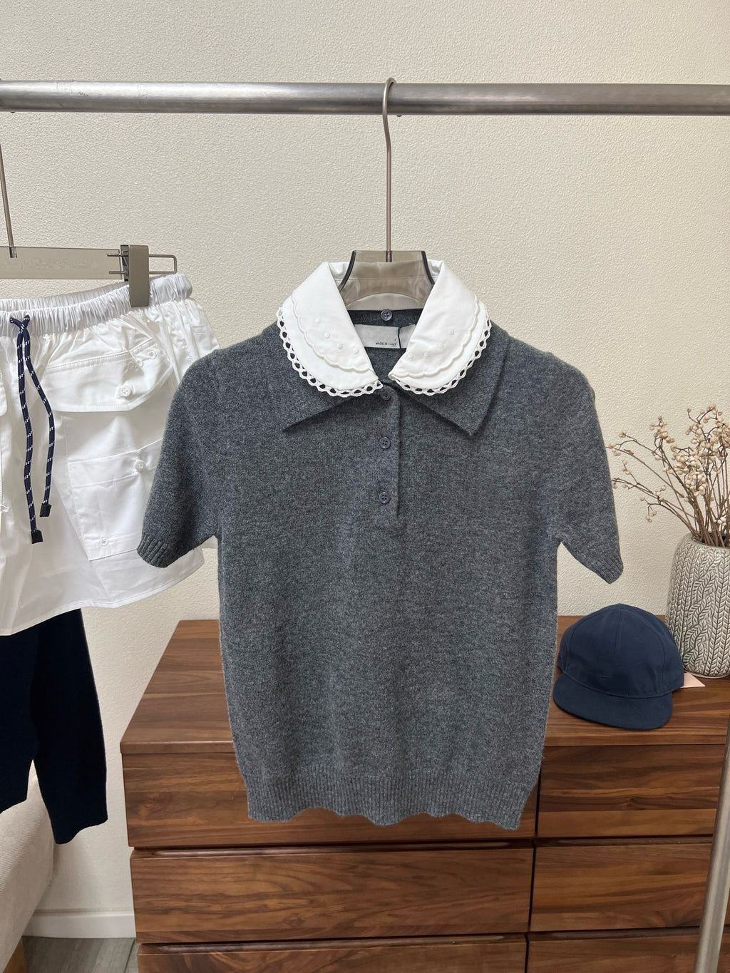 Lace Collar Cashmere Sweater & Cargo Utility Mini Skirt Set - Women's High-Waist A-Line Skirt with Safety Shorts & Slim Fit Knit Top