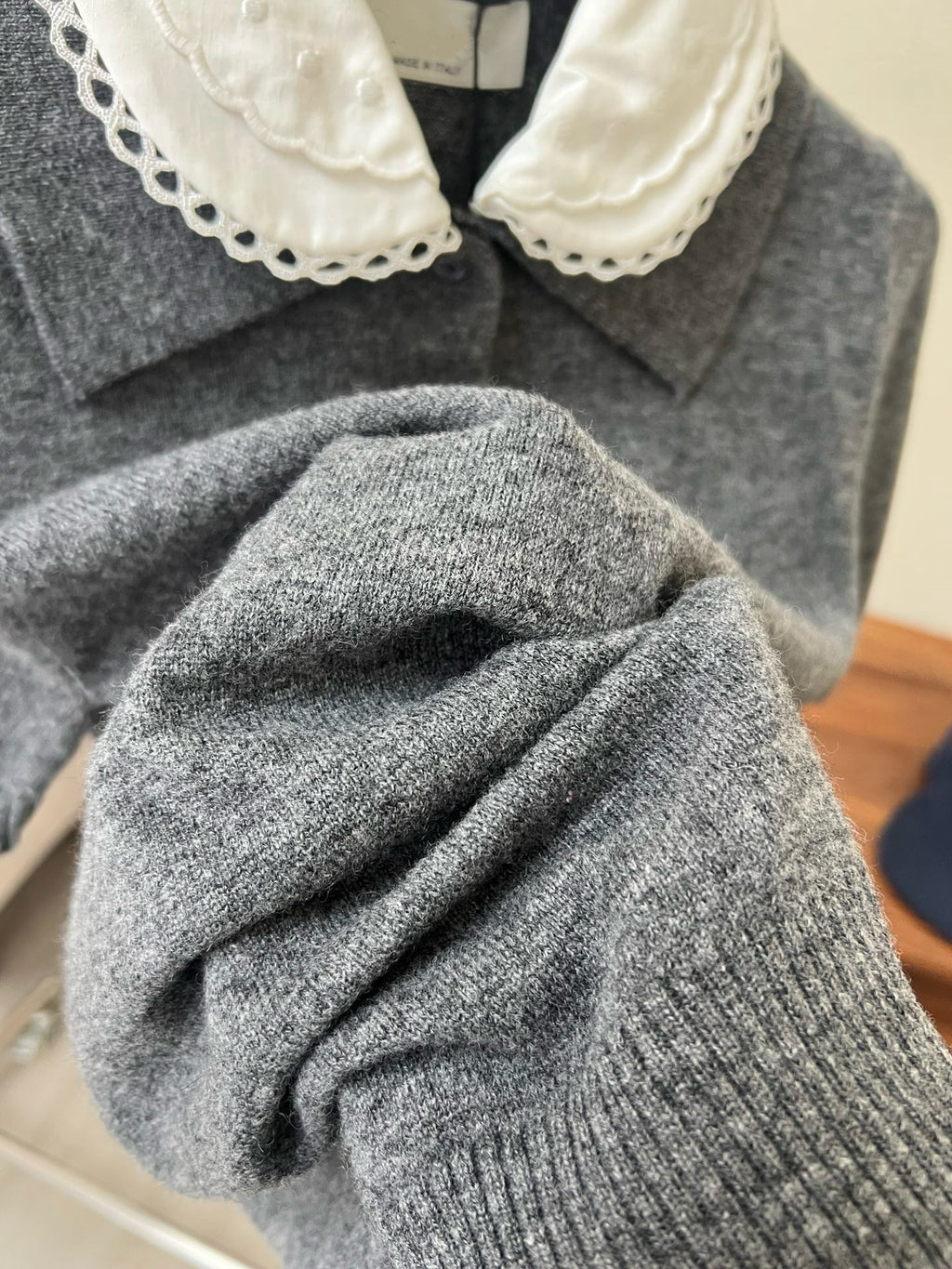Lace Collar Cashmere Sweater & Cargo Utility Mini Skirt Set - Women's High-Waist A-Line Skirt with Safety Shorts & Slim Fit Knit Top