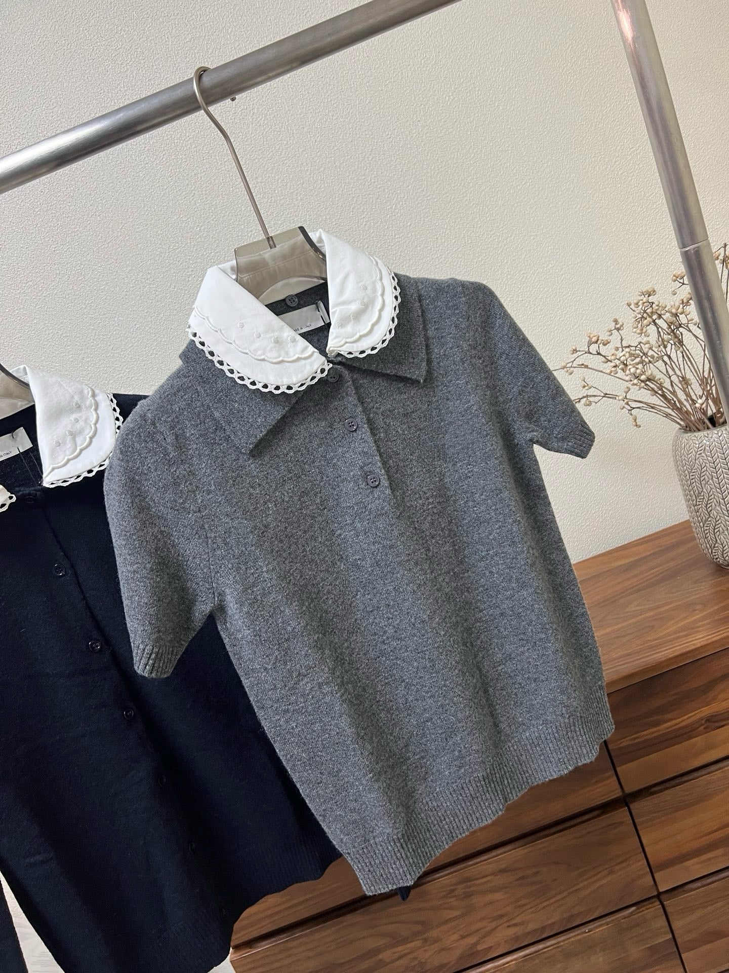 Lace Collar Cashmere Sweater & Cargo Utility Mini Skirt Set - Women's High-Waist A-Line Skirt with Safety Shorts & Slim Fit Knit Top