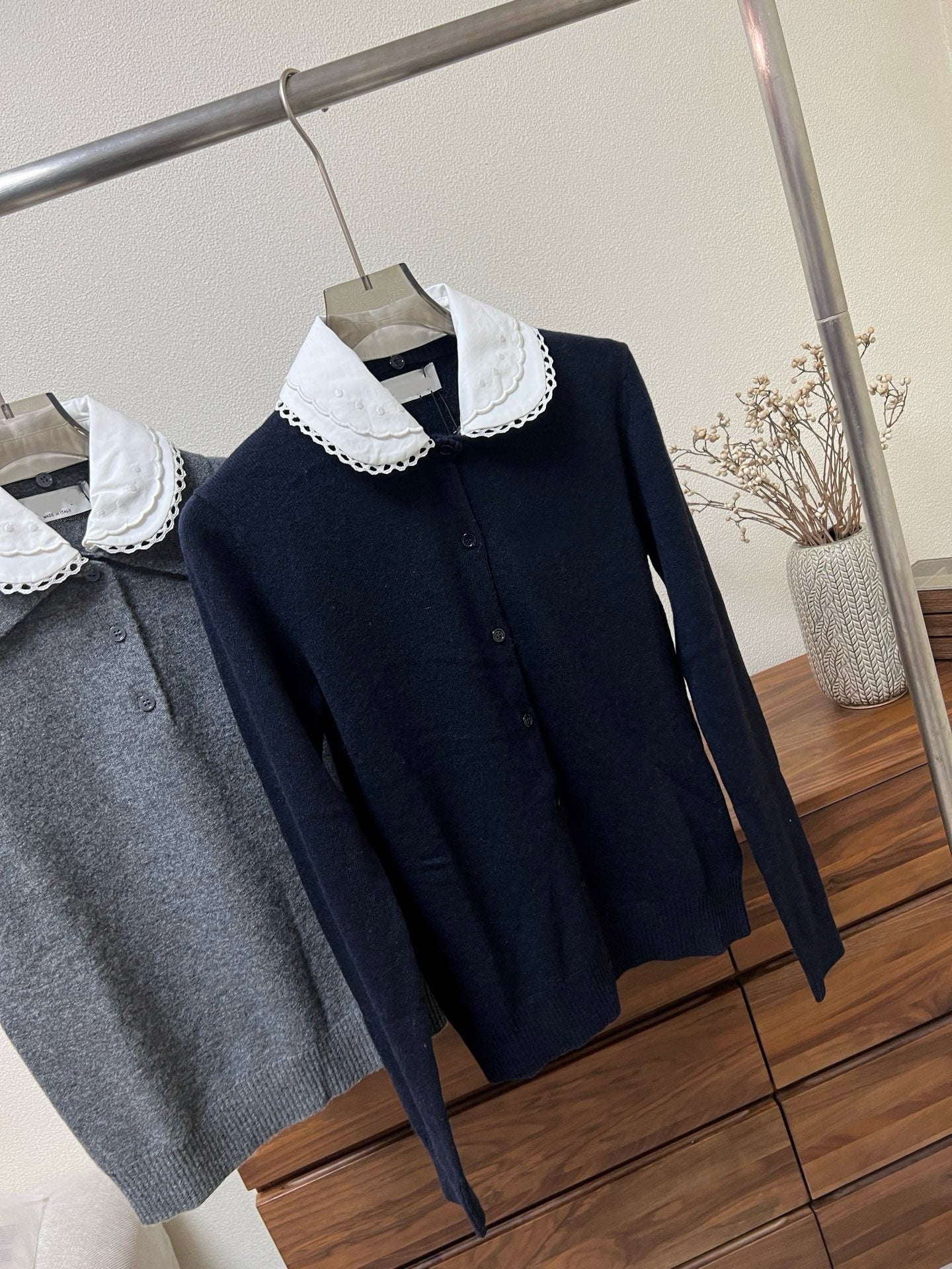 Lace Collar Cashmere Sweater & Cargo Utility Mini Skirt Set - Women's High-Waist A-Line Skirt with Safety Shorts & Slim Fit Knit Top