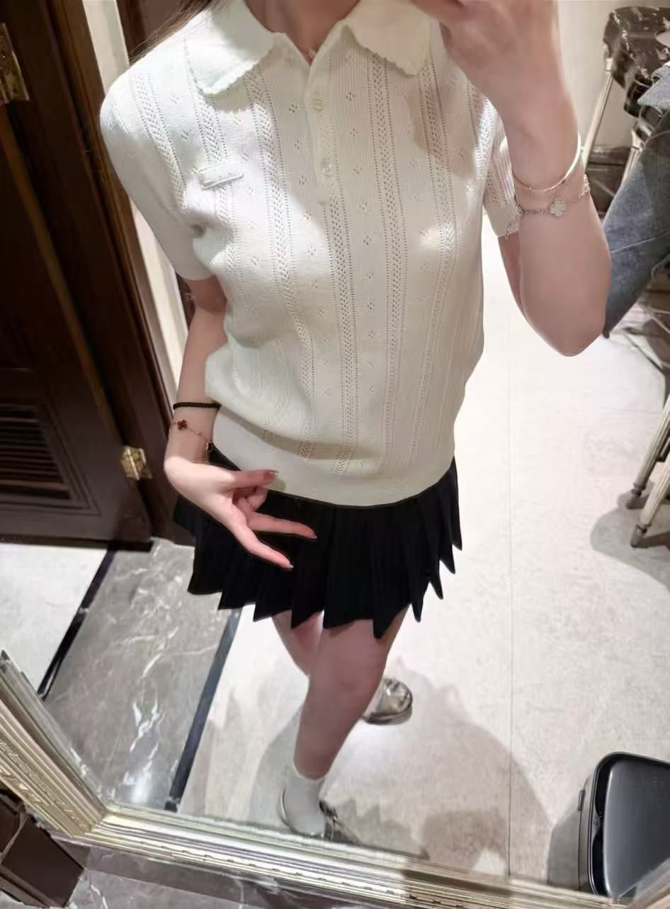 Style French Preppy Knit Collection: Pointelle Knit Cardigan, Polo Tee, Ribbed Tank &amp; Cami Dress - Elegant Summer Capsule Wardrobe - High Elasticity Chic Outfits