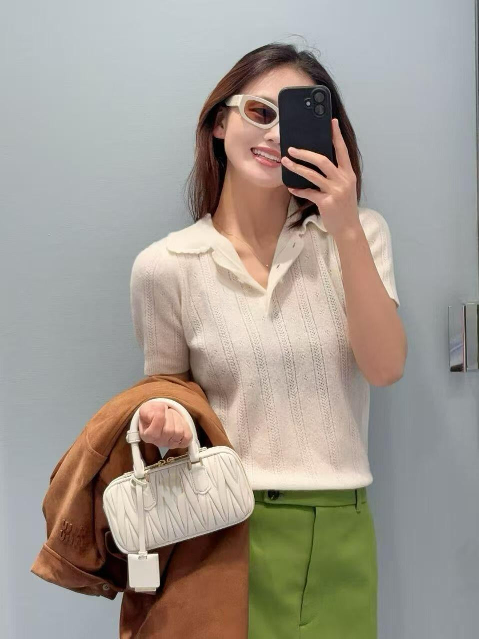 Style French Preppy Knit Collection: Pointelle Knit Cardigan, Polo Tee, Ribbed Tank &amp; Cami Dress - Elegant Summer Capsule Wardrobe - High Elasticity Chic Outfits