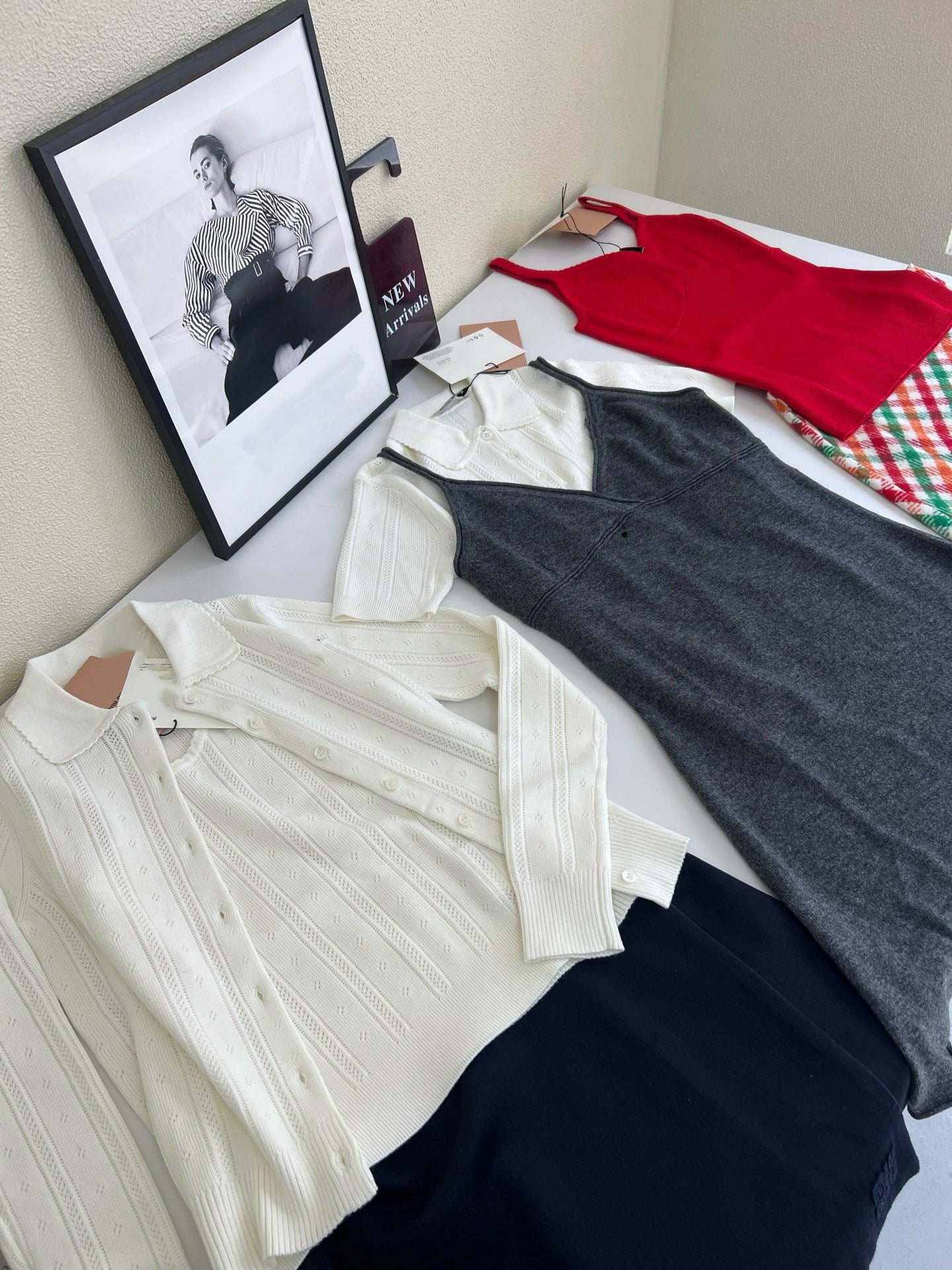 Style French Preppy Knit Collection: Pointelle Knit Cardigan, Polo Tee, Ribbed Tank &amp; Cami Dress - Elegant Summer Capsule Wardrobe - High Elasticity Chic Outfits