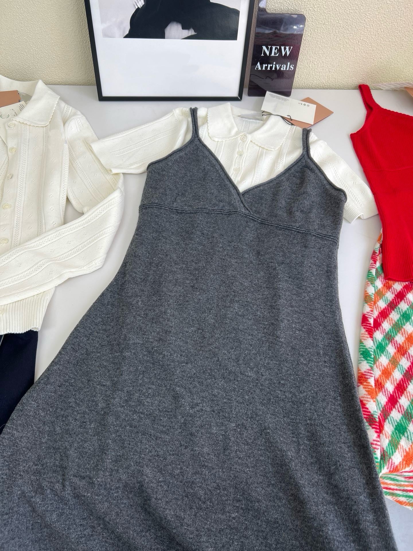 Style French Preppy Knit Collection: Pointelle Knit Cardigan, Polo Tee, Ribbed Tank &amp; Cami Dress - Elegant Summer Capsule Wardrobe - High Elasticity Chic Outfits