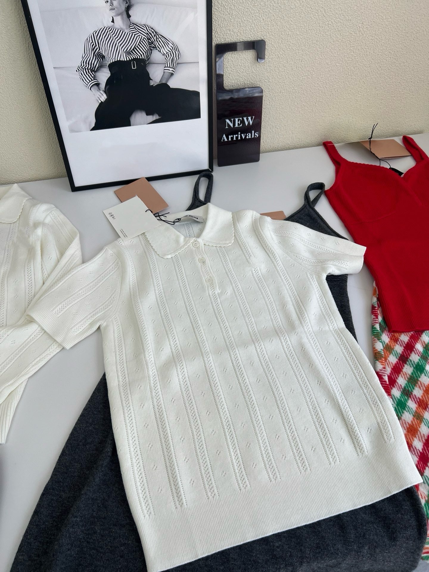 Style French Preppy Knit Collection: Pointelle Knit Cardigan, Polo Tee, Ribbed Tank &amp; Cami Dress - Elegant Summer Capsule Wardrobe - High Elasticity Chic Outfits