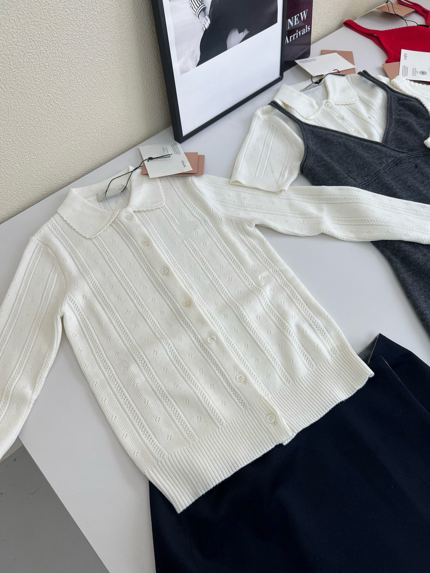 Style French Preppy Knit Collection: Pointelle Knit Cardigan, Polo Tee, Ribbed Tank &amp; Cami Dress - Elegant Summer Capsule Wardrobe - High Elasticity Chic Outfits