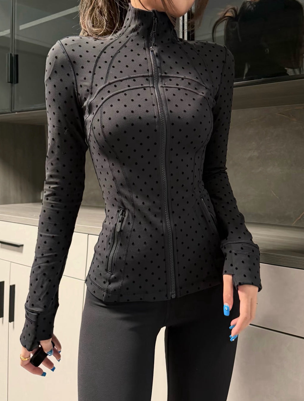 Women's Fitted Yoga Jacket Leggings Tank Top Flared Pants Skirt  Hooded JacketBlack Polka Dot Stretchy Breathable Activewear