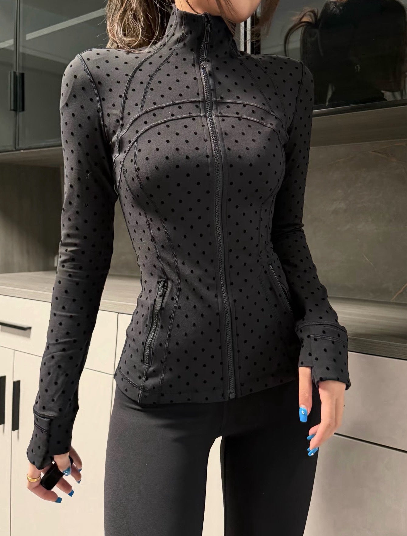 Women's Fitted Yoga Jacket Leggings Tank Top Flared Pants Skirt  Hooded JacketBlack Polka Dot Stretchy Breathable Activewear